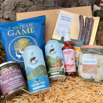 Beer and nibbles hamper outside